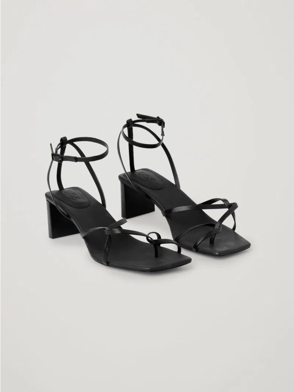 COS Black Strappy Square-Toe Block Heel Sandals